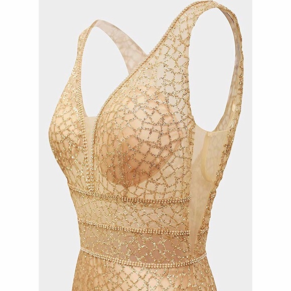 🆕 Women's Glitter Tulle Double V-Neck A-Line Gown - Picture 4 of 5